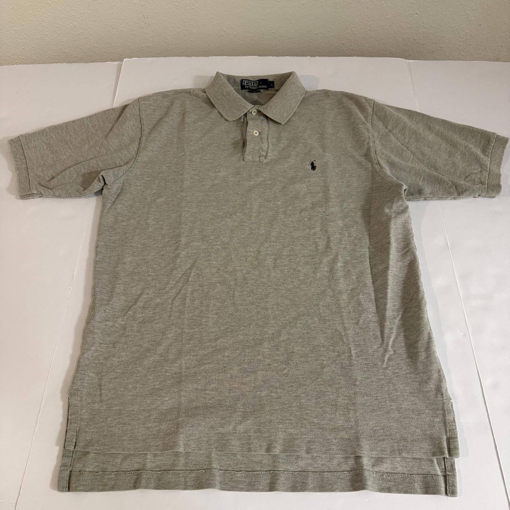 Polo Ralph Lauren Mens Large Gray Cotton Pique Short Sleeve Polo Shirt Pony Logo